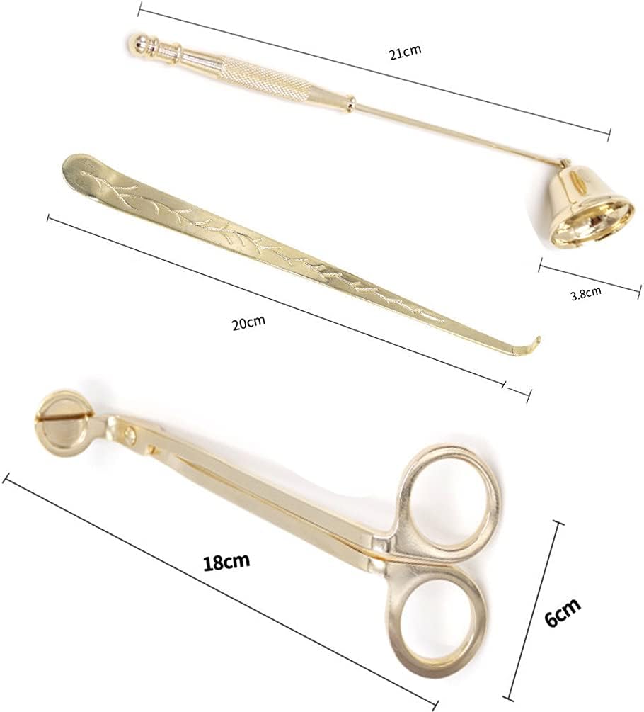 PTCCTV Kerzenlöscher, Dochtschneider mit Tablett, 4-in-1, Kerzenzubehör-Set, Kerzenpflege-Werkzeug, Kerzen-Feuerstopper, Kerzenschneider-Set, Kerzenlöscher, Kerzenlöscher, Edelstahl (Gold)