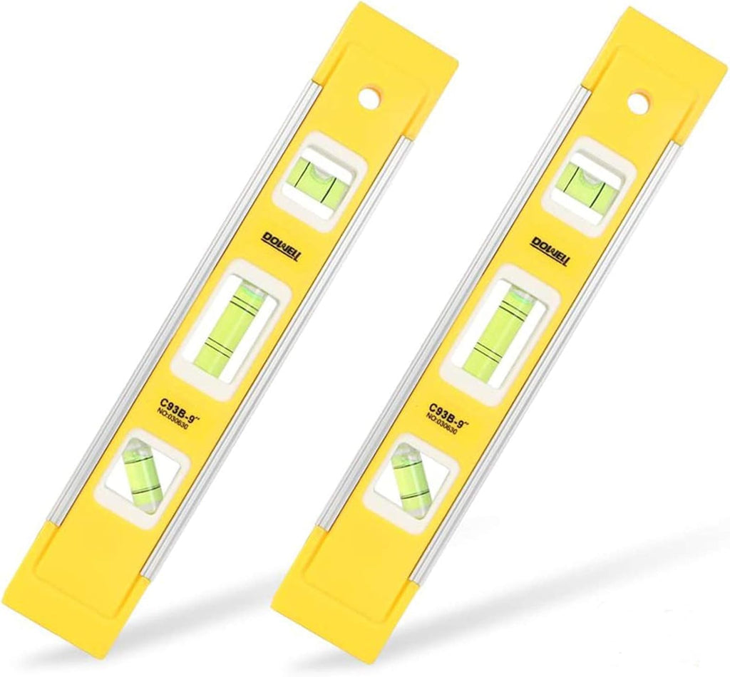 22,9 cm magnetische Box Wasserwaage Torpedowaage (2 Stück), 3 verschiedene Blasen/45°/90°/180° Messung, stoßfest, Torpedo-Wasserwaage