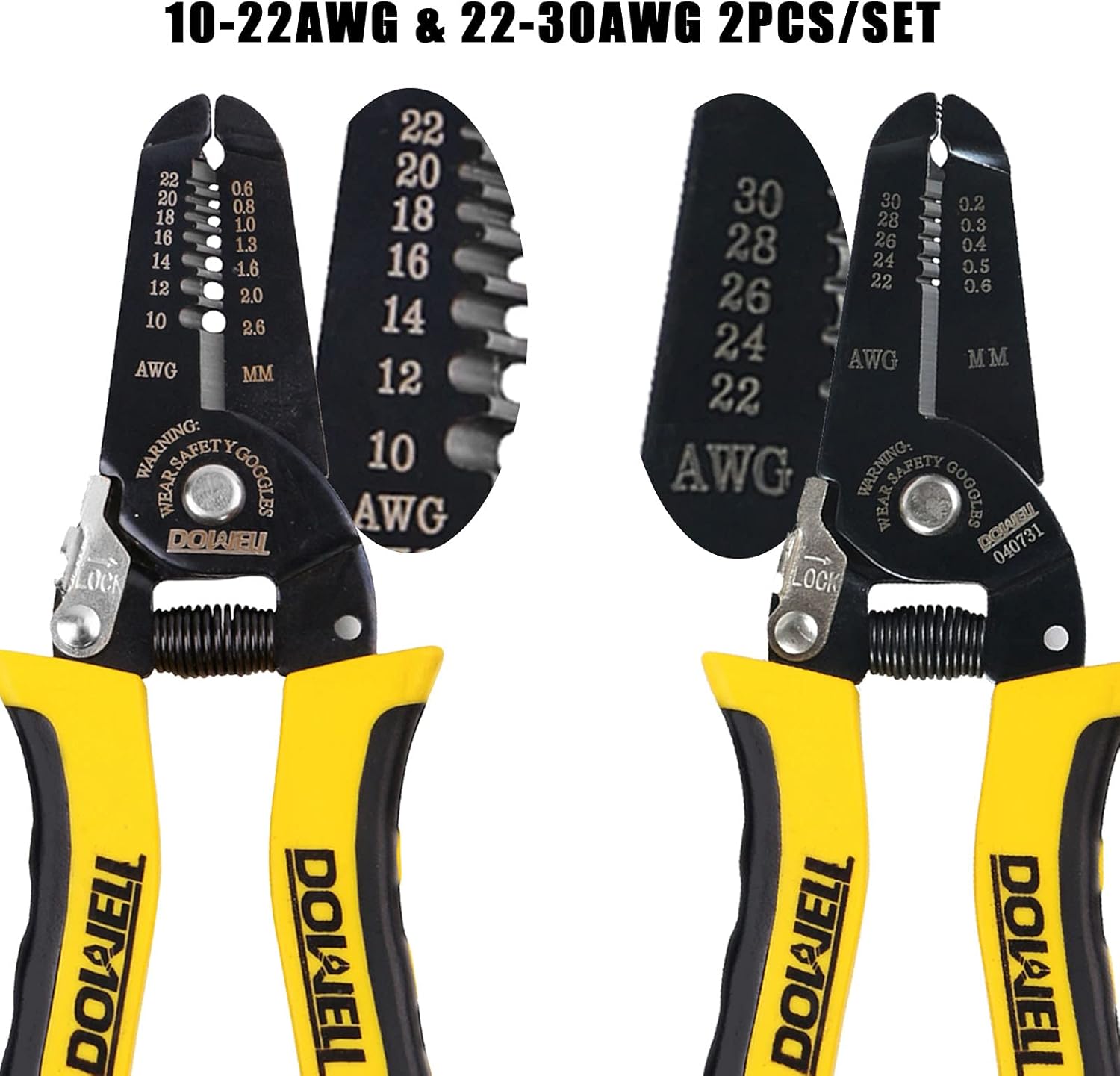 Abisolierwerkzeug, 10–22 AWG + 22–30 AWG, Abisolierzange, Multifunktionswerkzeug für Elektriker, 2-teilig