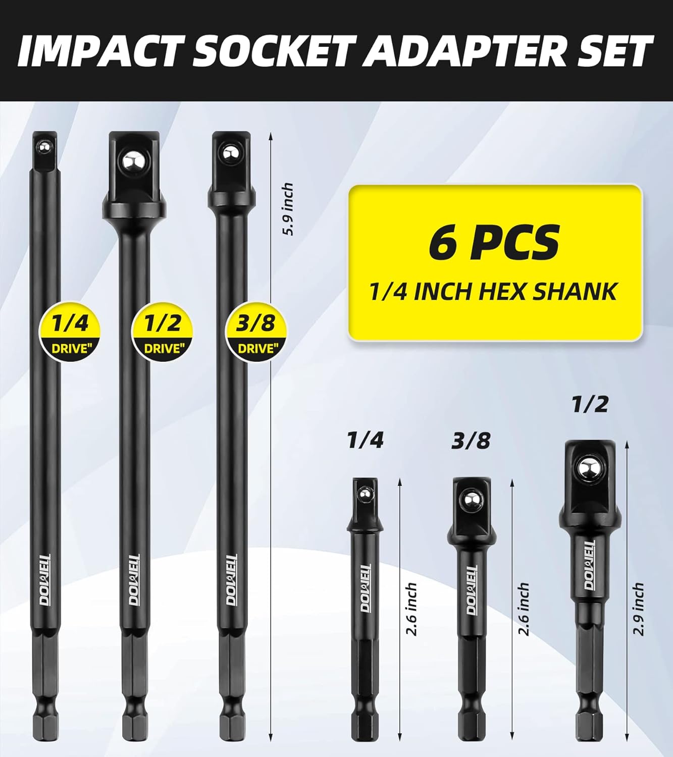 Verlängerungsbit mit Halterung für 1/4-Zoll, 3/8-Zoll und 1/2-Zoll Antrieb Steckschlüsselsatz für Schraubendreher-Bit-Verlängerung zu Hochgeschwindigkeits-Schlagschrauber (6, 3&6 Zoll)