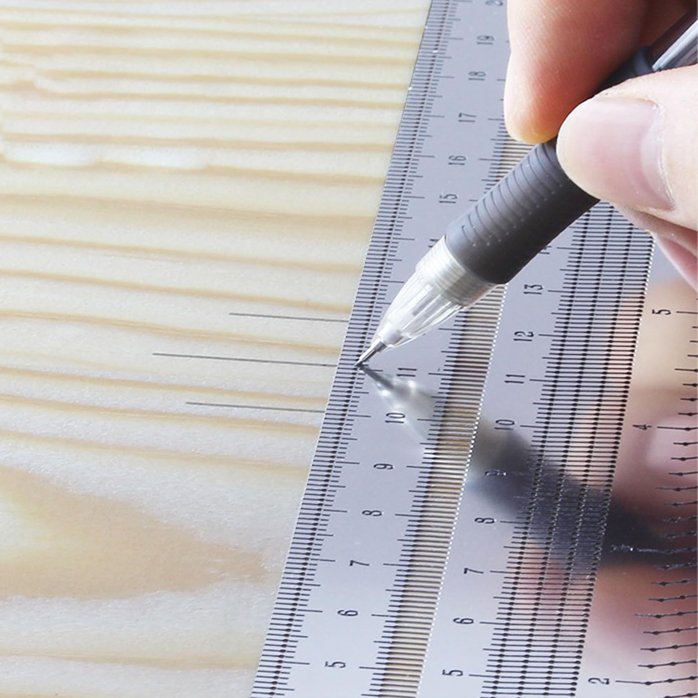 Holzbearbeitung Scriber T-Quadrat Lineal, Edelstahl Holzbearbeitung T Quadrat Lineal zum Markieren, Messen, Scribing Tool mit mechanischen Bleistift (16 In)