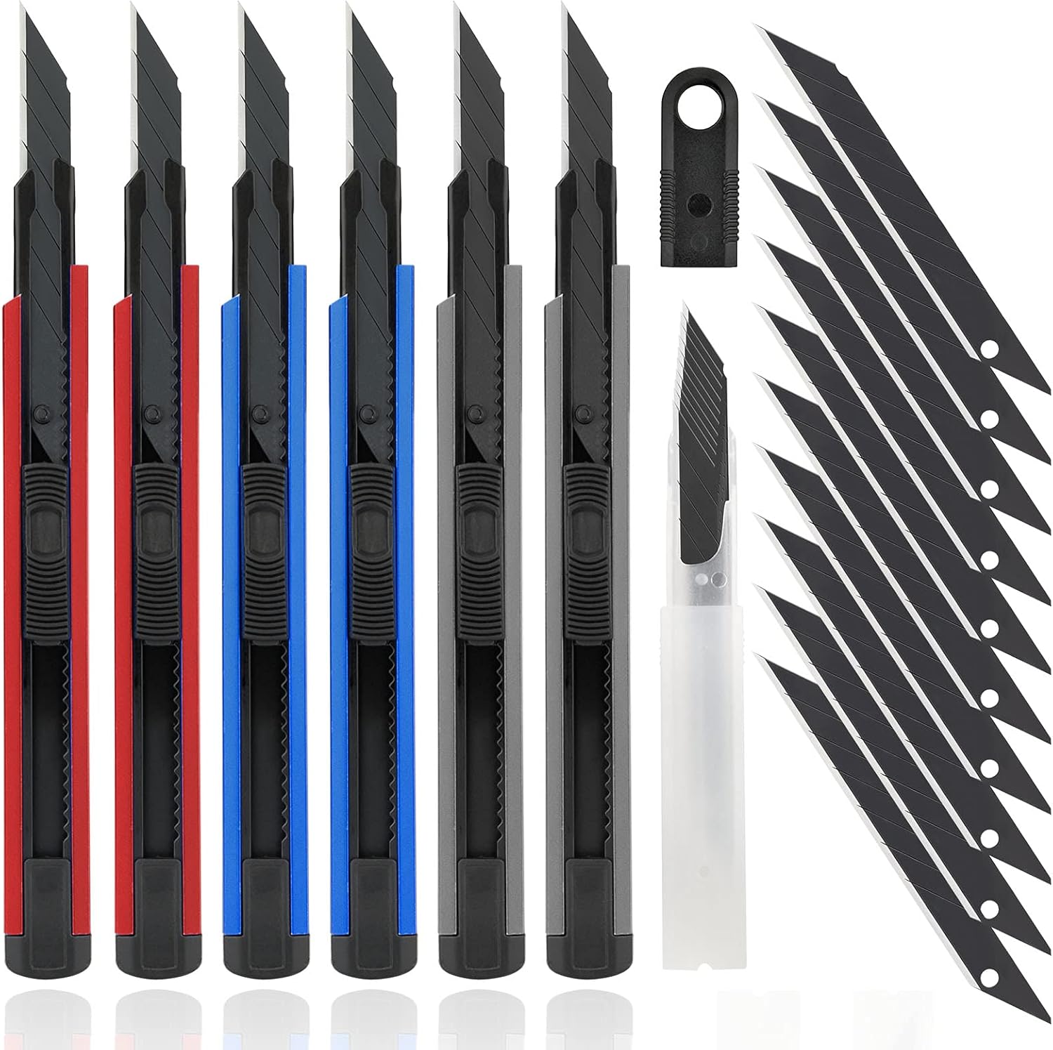 6 Stück Professional 9 mm Messer Cuttermesser mit 20 pcs 30°Abbrechklingen, Cuttermesser Profi, Cutter klingen für Tapeten, Papier, Folien, Basteln