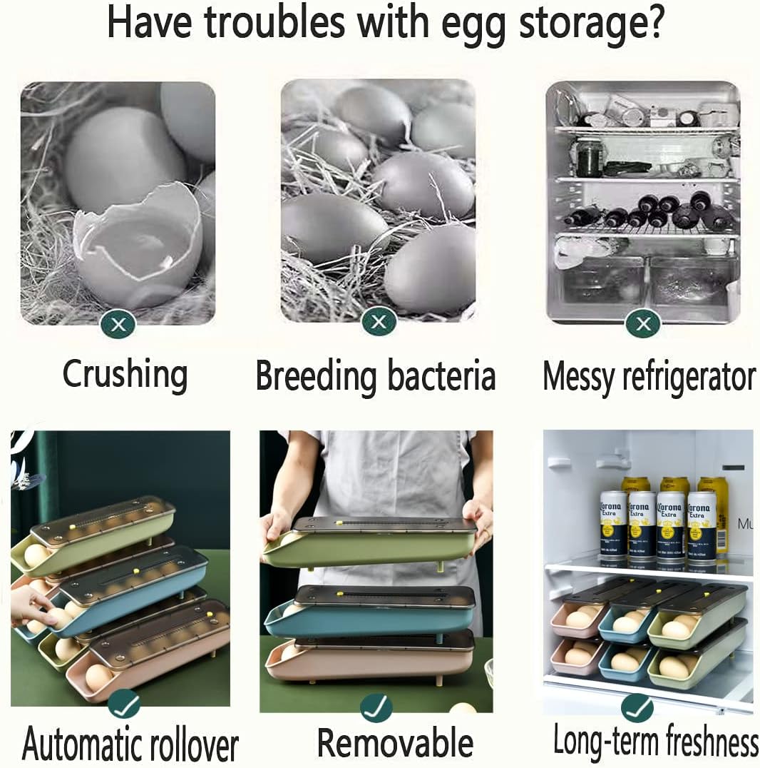 Eierbehälter für Kühlschrank, 2er-Pack, Eierhalter für Kühlschrank, Eieraufbewahrungsschale, Organizer, verstellbarer und platzsparender Eieraufbewahrungsbehälter (Grün, 2 Stück)