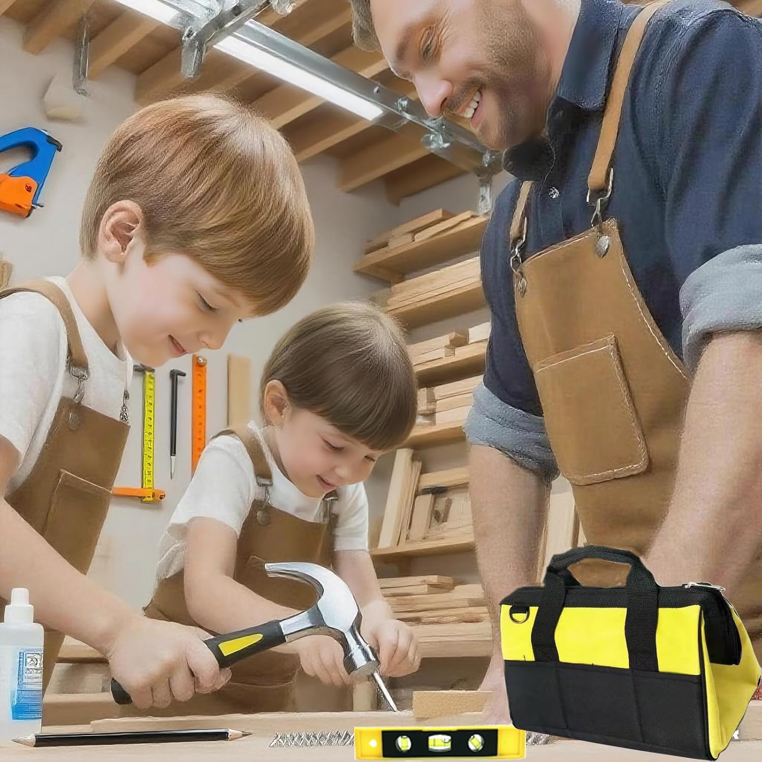 Kinder Werkzeugset, 38 Stück, mit Werkzeugtasche, Schürze, Säge, Lerngeschenk