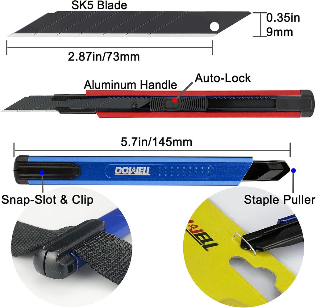 6 Stück Professional 9 mm Messer Cuttermesser mit 20 pcs 30°Abbrechklingen, Cuttermesser Profi, Cutter klingen für Tapeten, Papier, Folien, Basteln