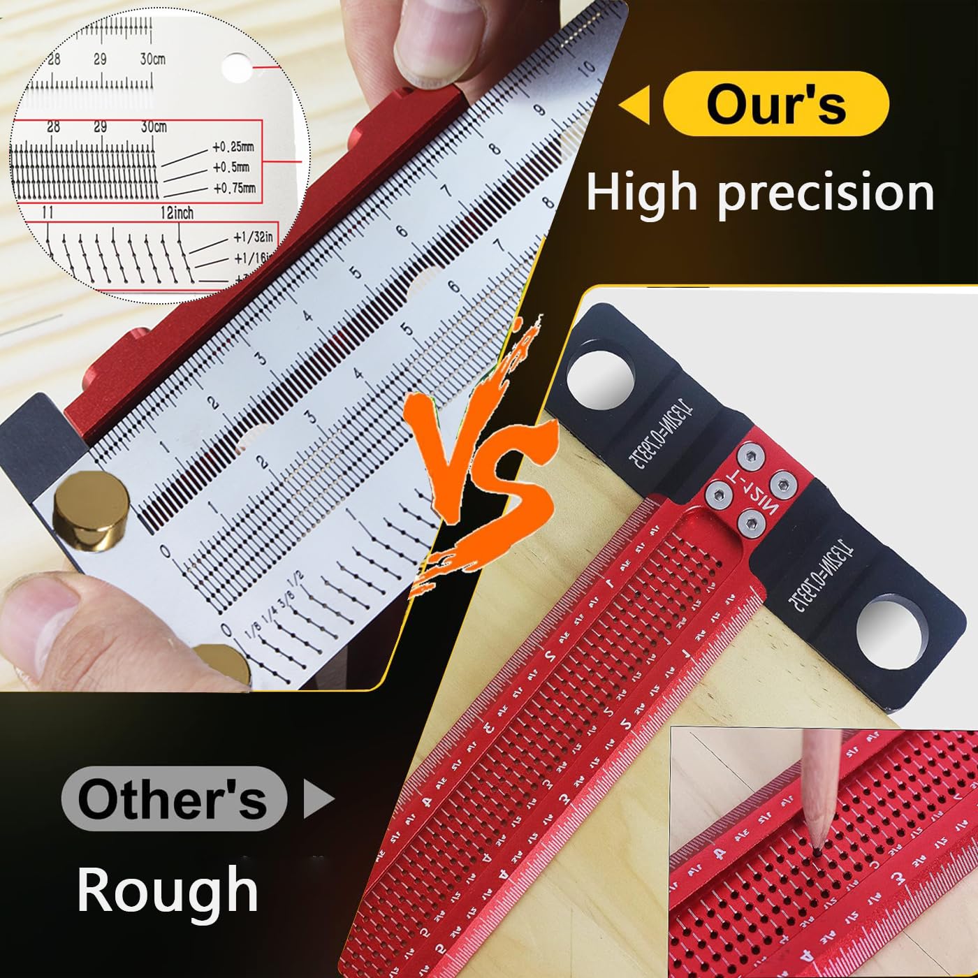 Holzbearbeitung Scriber T-Quadrat Lineal, Edelstahl Holzbearbeitung T Quadrat Lineal zum Markieren, Messen, Scribing Tool mit mechanischen Bleistift (16 In)