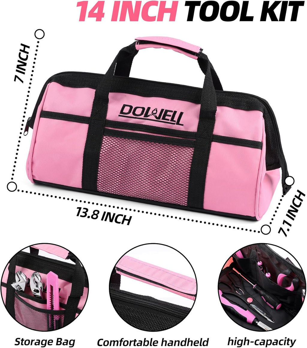 Pinkes Werkzeugset für Damen, Mädchen, Damen, Haushaltswerkzeug-Set mit 35,6 cm Werkzeugtasche, 140 Stück