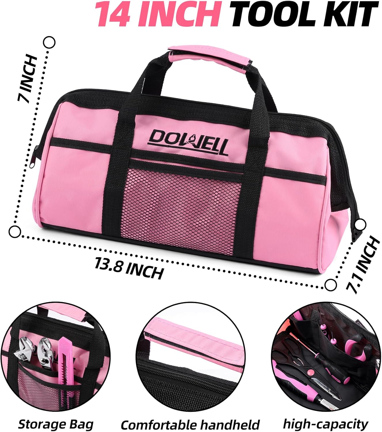 Pinkes Werkzeugset für Damen, Mädchen, Damen, Haushaltswerkzeug-Set mit 35,6 cm Werkzeugtasche, 140 Stück